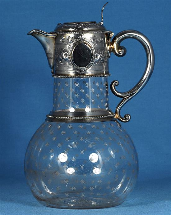 A Victorian silver mounted glass claret jug, height 260mm